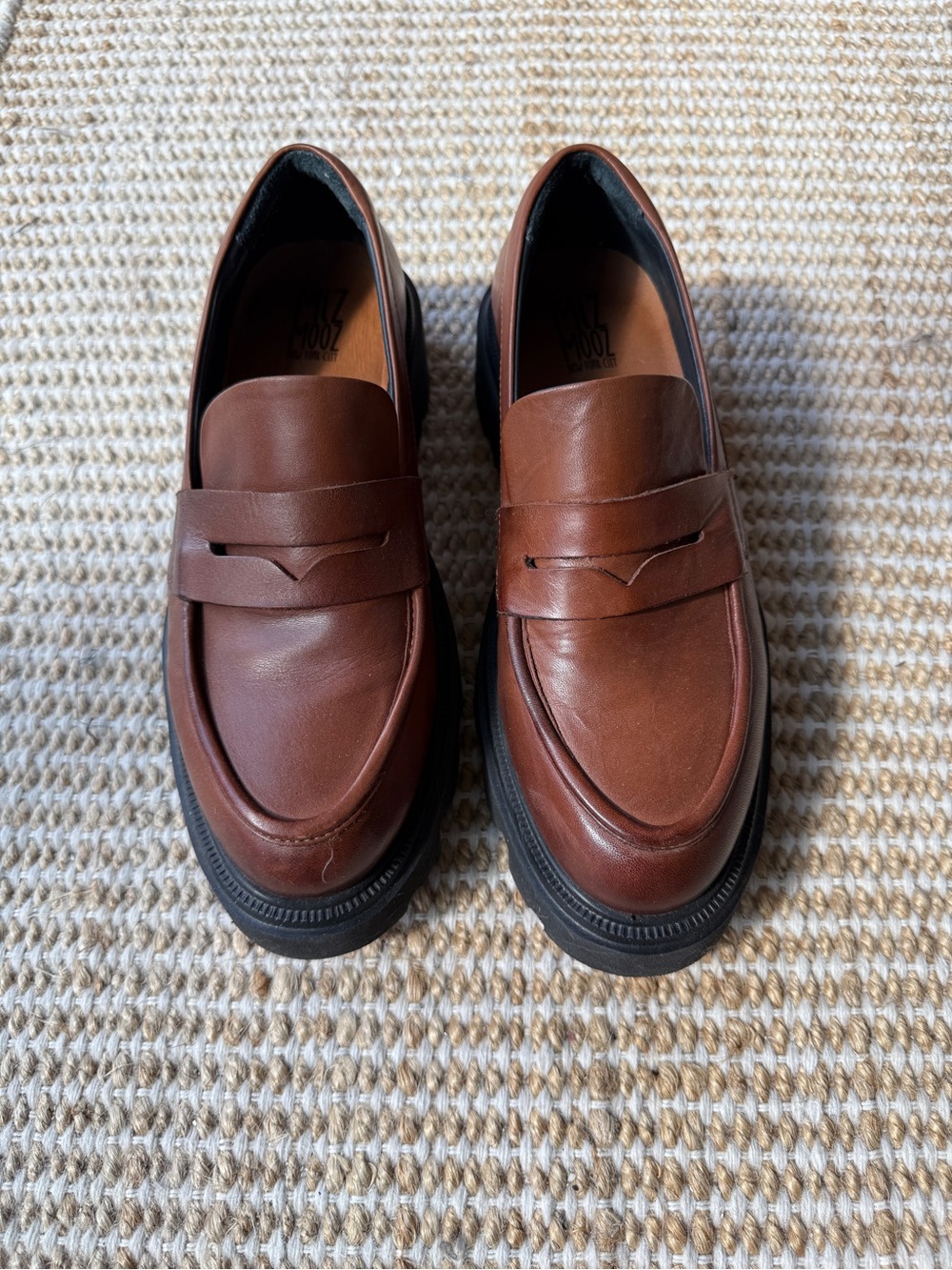 Miz Mooz Toni Lug Sole Penny Loafers in Brandy - Like New - Picture 2 of 8